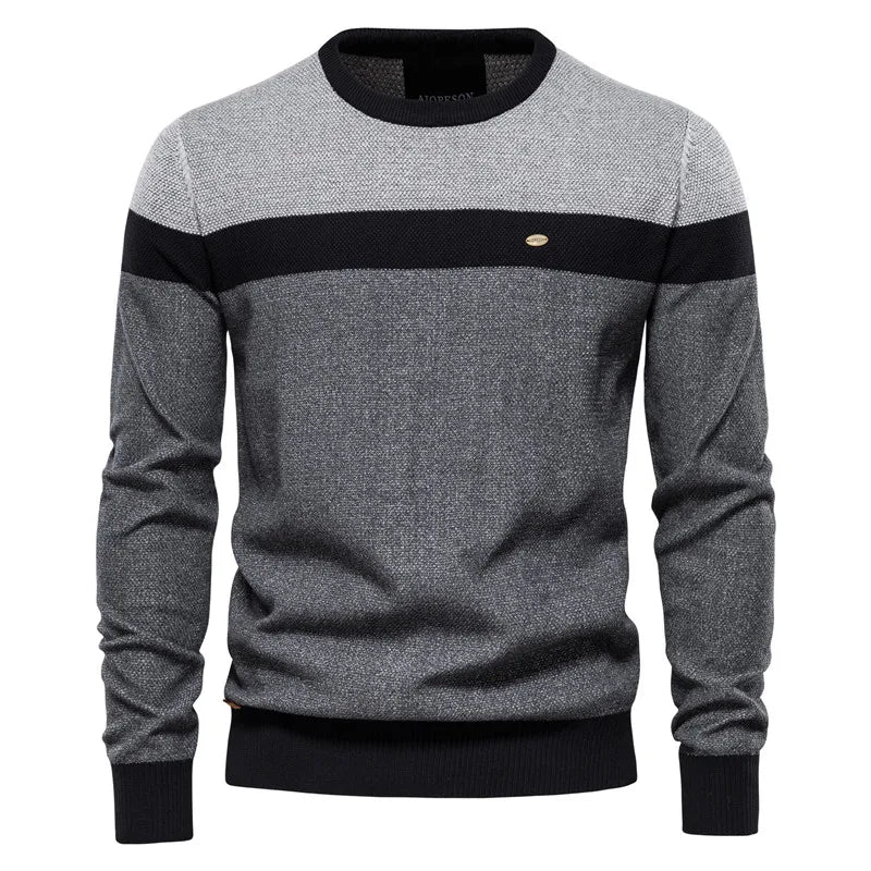 Stoere Herentrui – Slim Fit Gebreide Trui van Zacht Katoen met Gerstekorrelstructuur
