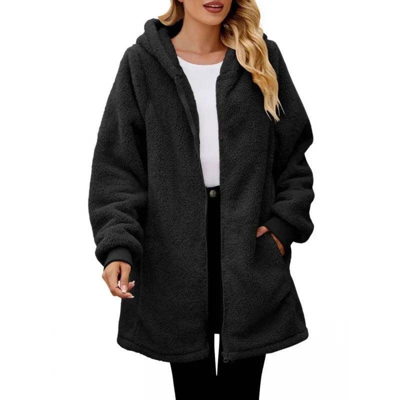 Dames Sherpa Fleece Hoodie Jas | Zachte Oversized Winterjas met Zakken
