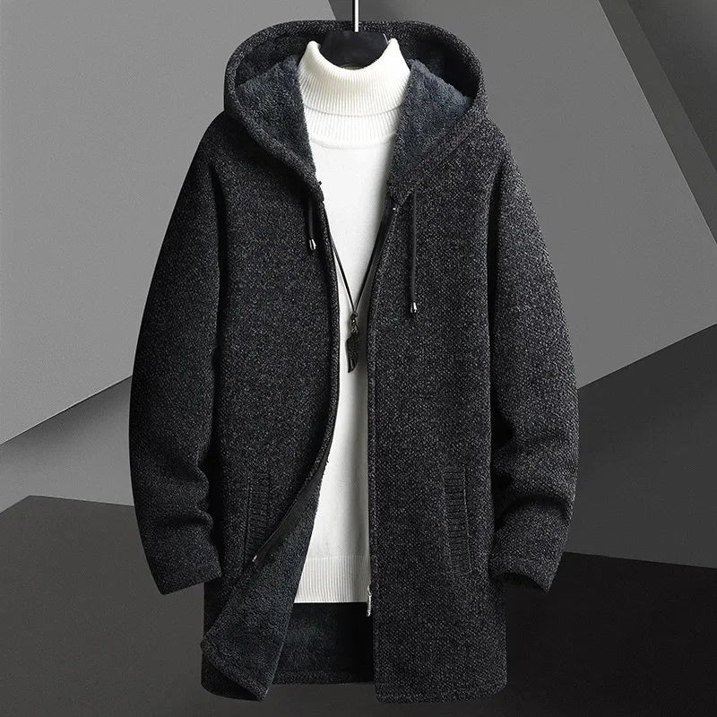 Gevoerde Overjas – Stijlvolle Herenjas met Warme Fleece Voering & Capuchon