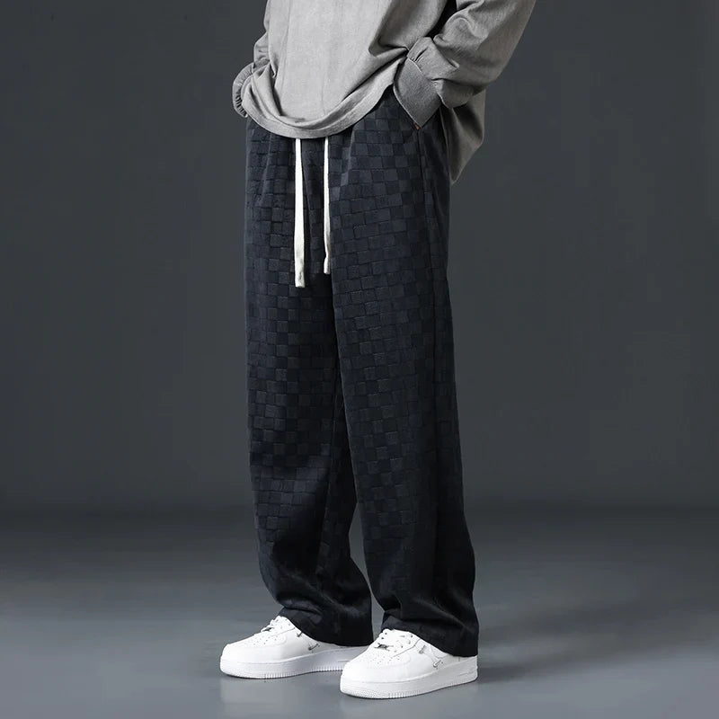 Geruite Corduroy Wijde Pijpen Joggingbroek – Zacht & Stijlvol Comfort