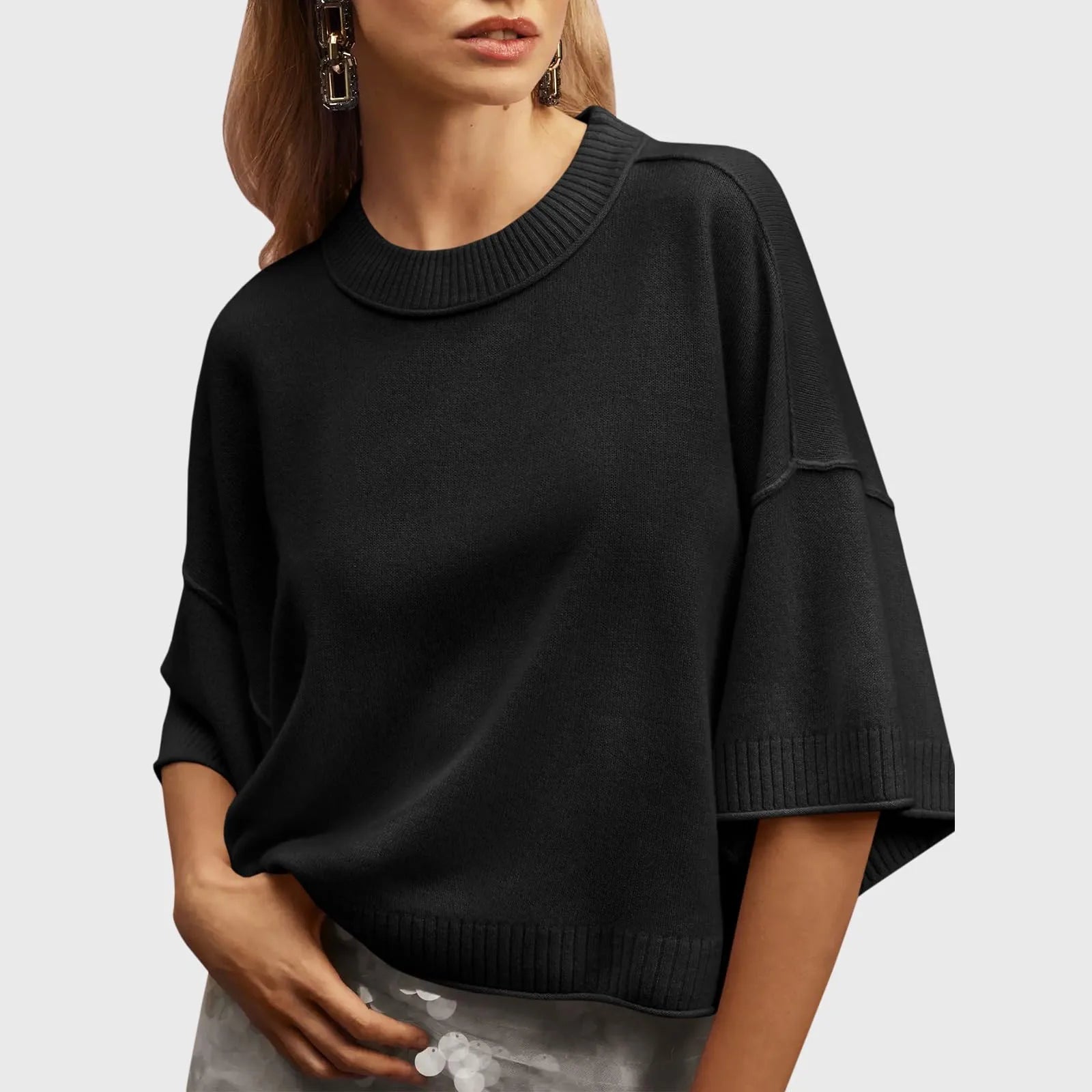 Dames Casual Oversized Korte Mouw Gebreide Top – Losse Pasvorm Ronde Hals Trui Blouse