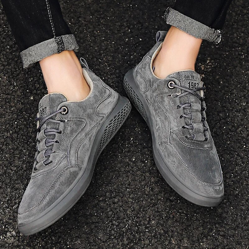 Heren Suède Leren Sneakers – Casual Ademend Schoenen met Comfortabele Zool en Duurzame Loopzool