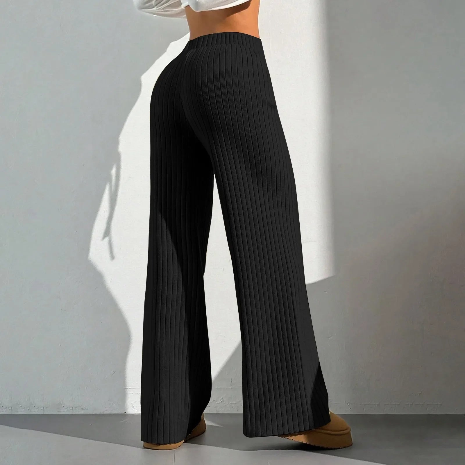 Ribbroek Dames – Comfortabele Wide Leg Lounge Pants met Elastische Taille