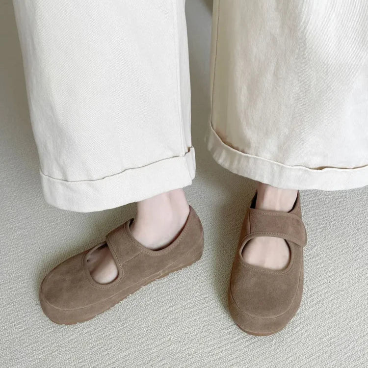 Elegante Vintage Mary Jane Schoenen voor Dames – Comfortabele Suède Flats met Klassieke Sluiting