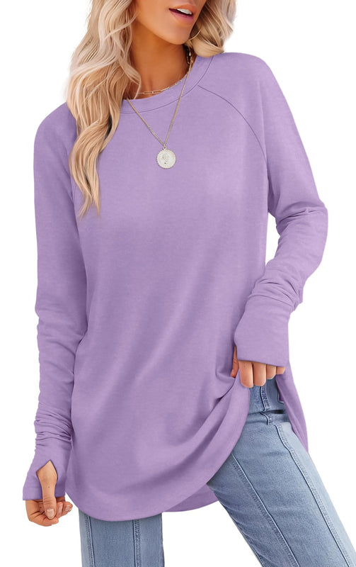 Dames Tunic Top met Lange Mouwen & Duimsgaten – Comfortabele Shirtstijl om te Dragen met Leggings