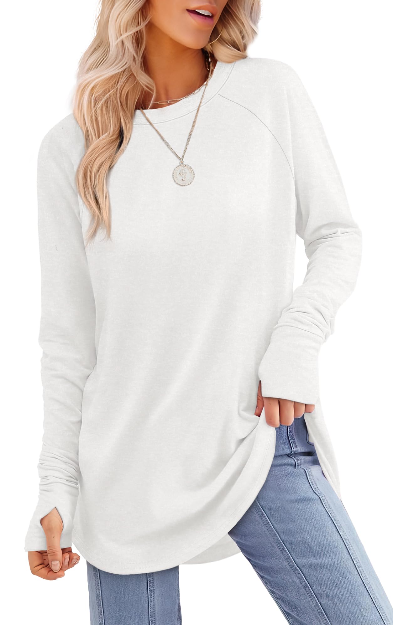 Dames Tunic Top met Lange Mouwen & Duimsgaten – Comfortabele Shirtstijl om te Dragen met Leggings