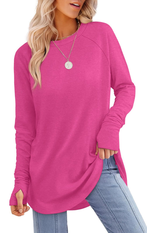 Dames Tunic Top met Lange Mouwen & Duimsgaten – Comfortabele Shirtstijl om te Dragen met Leggings