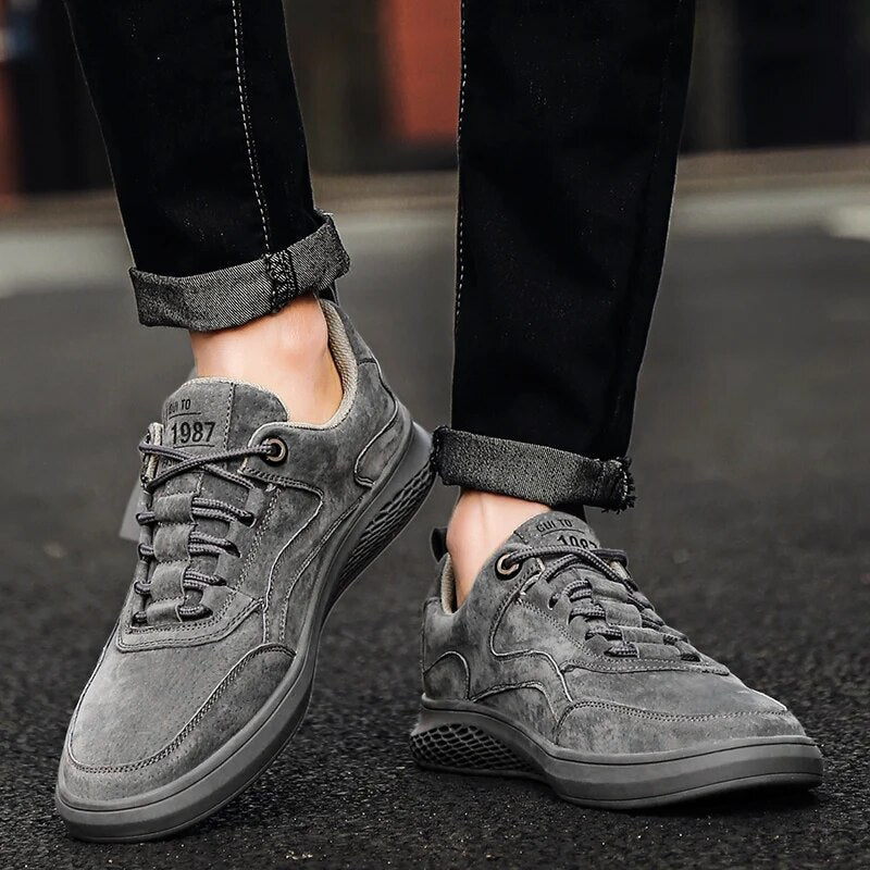 Heren Suède Leren Sneakers – Casual Ademend Schoenen met Comfortabele Zool en Duurzame Loopzool