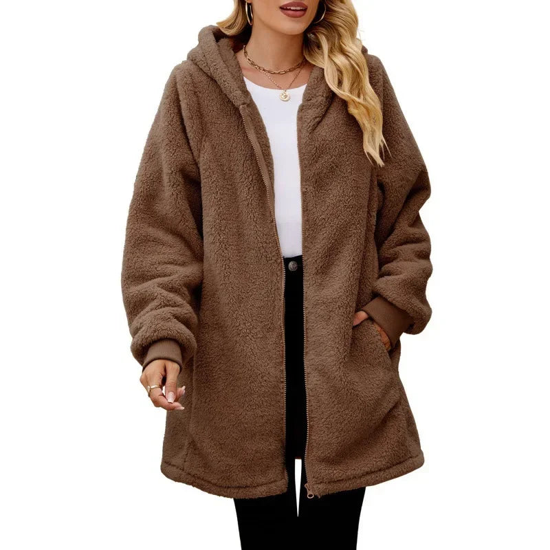 Dames Sherpa Fleece Hoodie Jas | Zachte Oversized Winterjas met Zakken