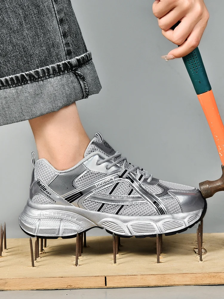 Modieuze Werkschoenen voor Dames – Zilveren Veiligheidsschoenen met Antislip Zool