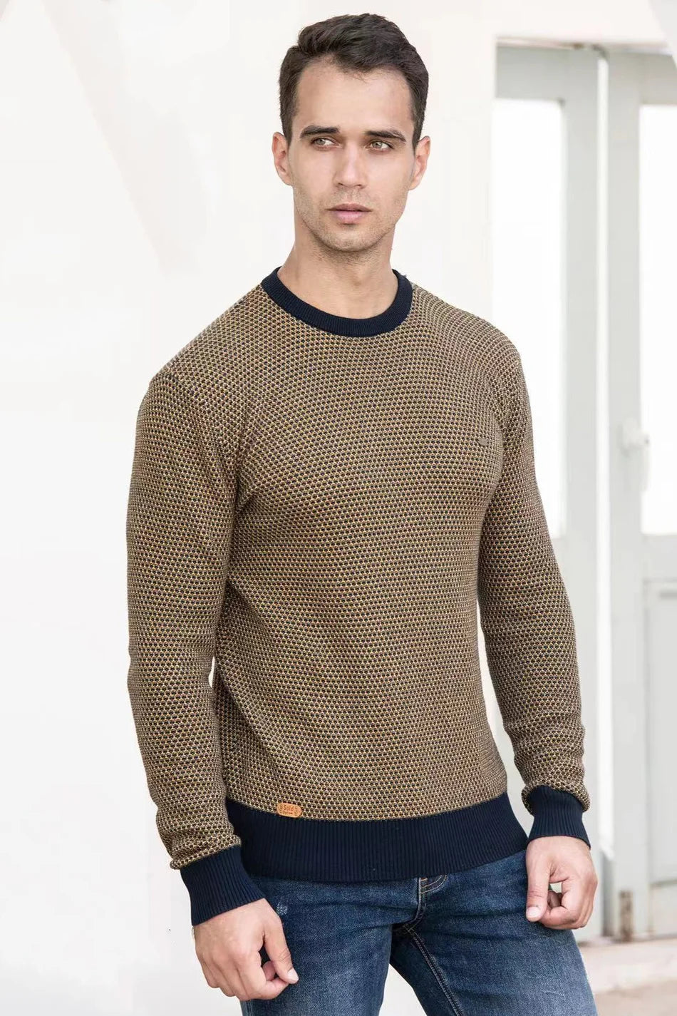 Heren Slim Fit Katoenen Trui met Ruitpatroon – Tijdloze Stijl & Comfort