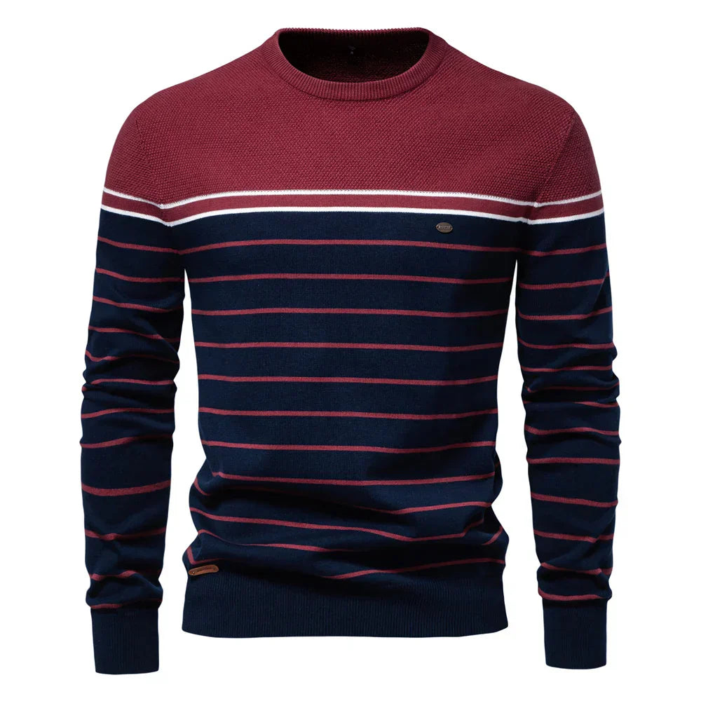 Herentrui met Strepen – Slim Fit Katoenen Gebreide Pullover met Modern Design en Comfort