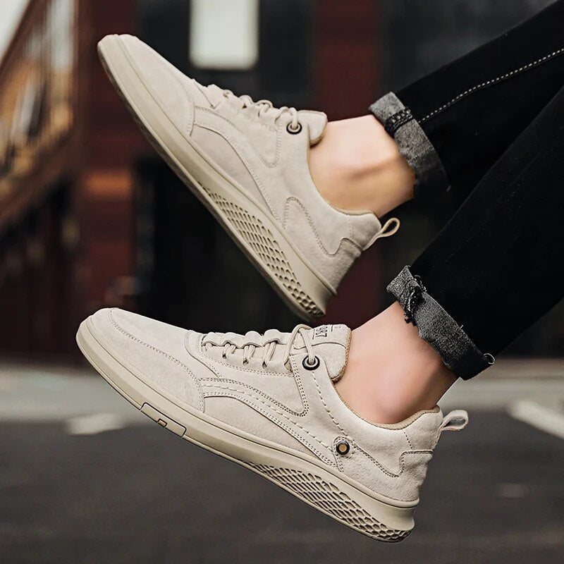 Heren Suède Leren Sneakers – Casual Ademend Schoenen met Comfortabele Zool en Duurzame Loopzool