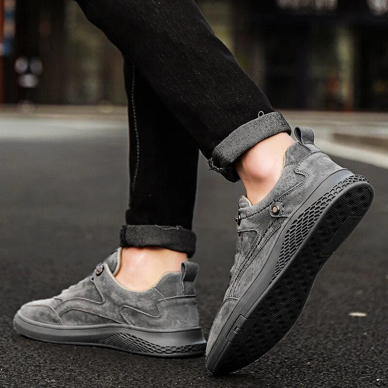 Heren Suède Leren Sneakers – Casual Ademend Schoenen met Comfortabele Zool en Duurzame Loopzool