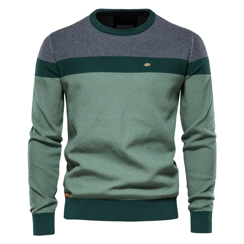 Stoere Herentrui – Slim Fit Gebreide Trui van Zacht Katoen met Gerstekorrelstructuur