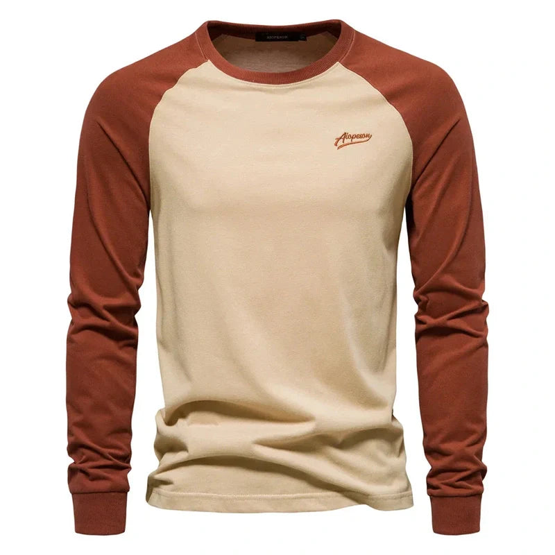 Ademend Heren Longsleeve Shirt met Raglanmouwen – Slim Fit Katoenen T-shirt
