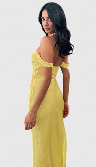 Elegante Off-Shoulder Midi Jurk – Stijlvolle Avond- en Feestjurk voor Dames