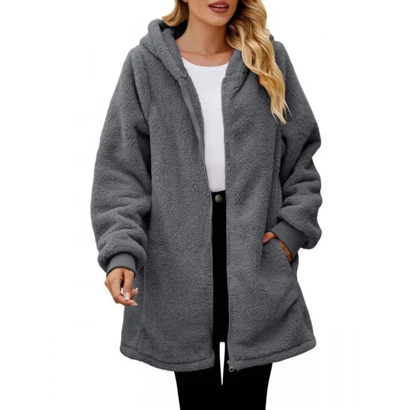 Dames Sherpa Fleece Hoodie Jas | Zachte Oversized Winterjas met Zakken