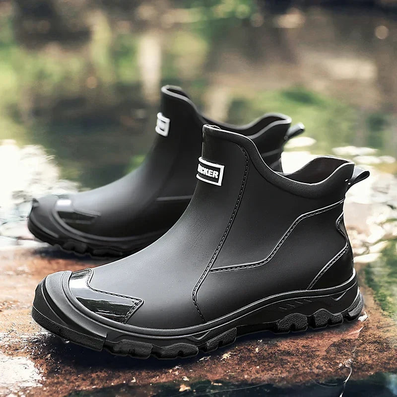 Duurzame Regenlaarzen van Imitatieleer – Waterdicht Outdoor Enkelschoeisel met Grip