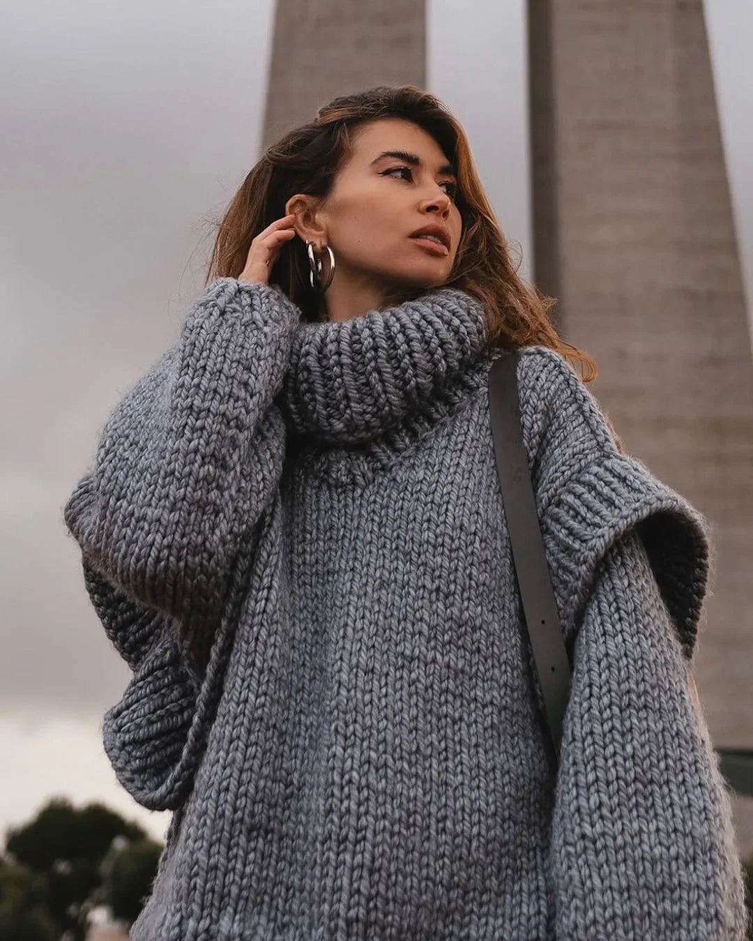 Handgemaakt Oversized Coltrui | Duurzame Zware Gebreide Poncho Stijl Trui