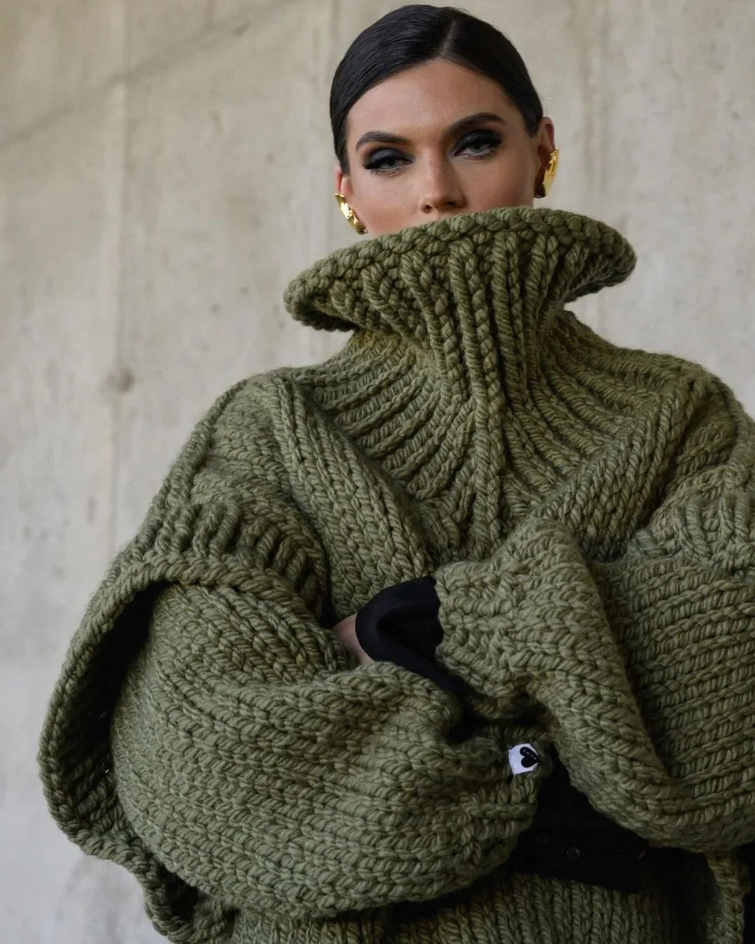 Handgemaakt Oversized Coltrui | Duurzame Zware Gebreide Poncho Stijl Trui