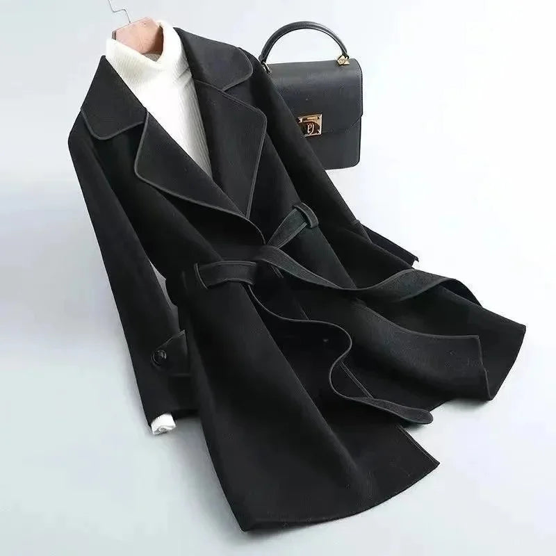 Gestrikte Wrap Jas – Elegante Wolmix Jas met Tailleceintuur