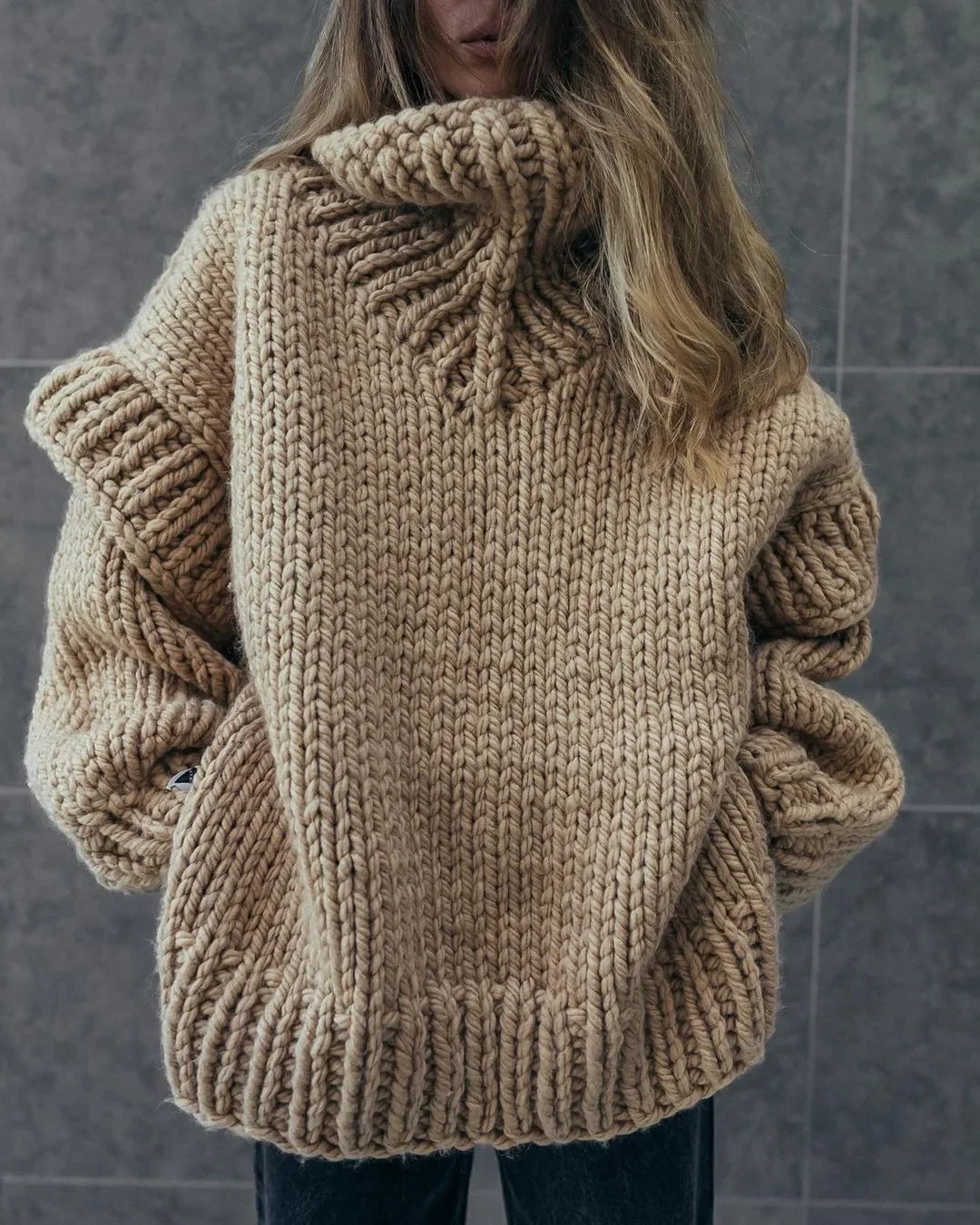 Handgemaakt Oversized Coltrui | Duurzame Zware Gebreide Poncho Stijl Trui