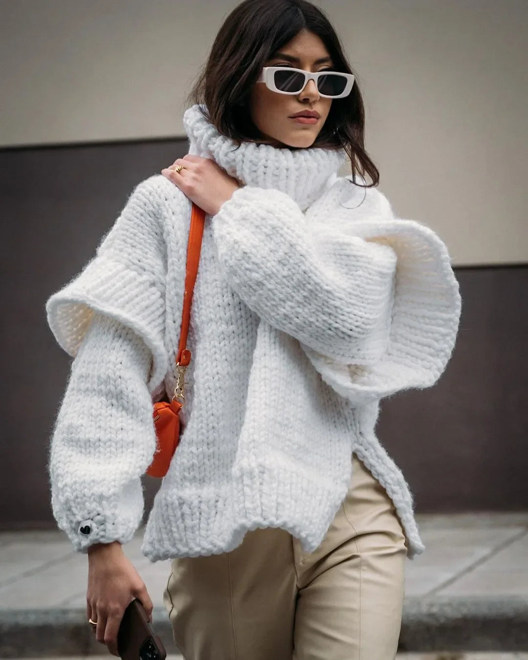 Handgemaakt Oversized Coltrui | Duurzame Zware Gebreide Poncho Stijl Trui