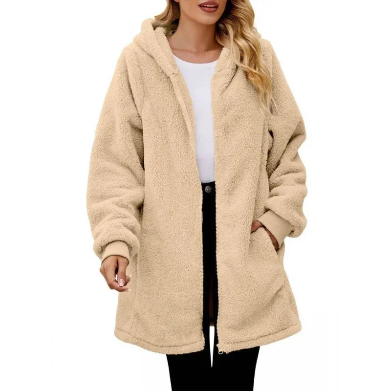 Dames Sherpa Fleece Hoodie Jas | Zachte Oversized Winterjas met Zakken