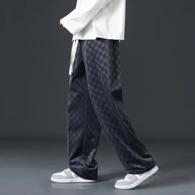 Geruite Corduroy Wijde Pijpen Joggingbroek – Zacht & Stijlvol Comfort