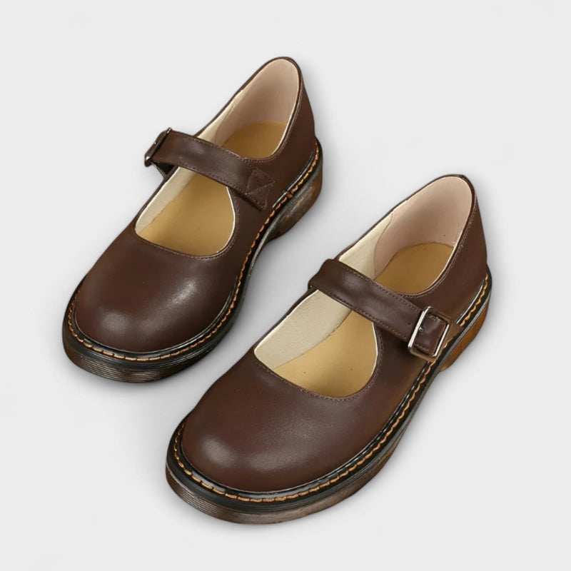 Dames Vintage Mary Jane Schoenen – Klassieke Leren Instappers met Riemsluiting en Comfortzool