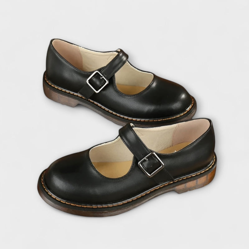 Dames Vintage Mary Jane Schoenen – Klassieke Leren Instappers met Riemsluiting en Comfortzool