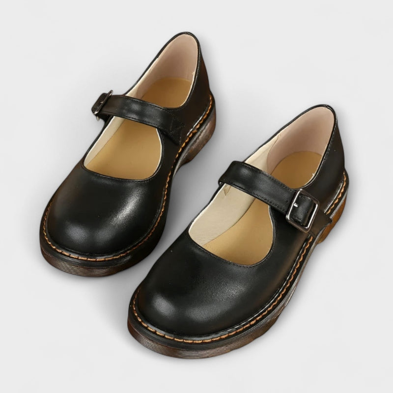 Dames Vintage Mary Jane Schoenen – Klassieke Leren Instappers met Riemsluiting en Comfortzool