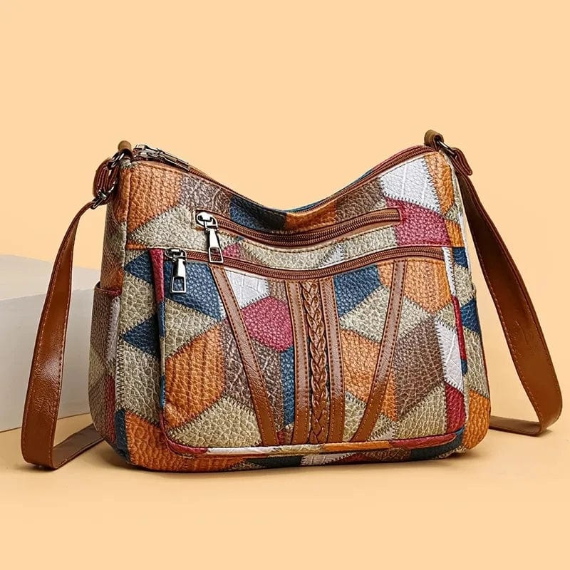 Mozaïek Leren Handtas voor Dames – Stijlvol Patchwork & Duurzaam Design