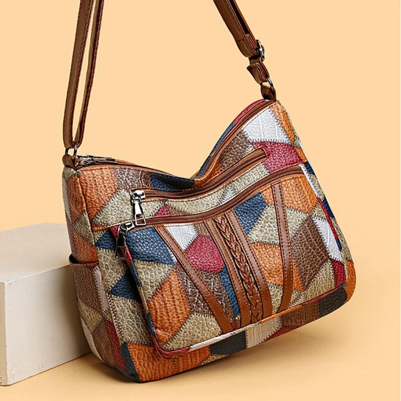 Mozaïek Leren Handtas voor Dames – Stijlvol Patchwork & Duurzaam Design