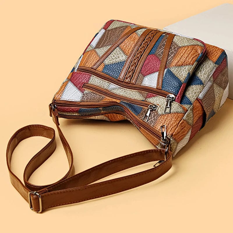 Mozaïek Leren Handtas voor Dames – Stijlvol Patchwork & Duurzaam Design
