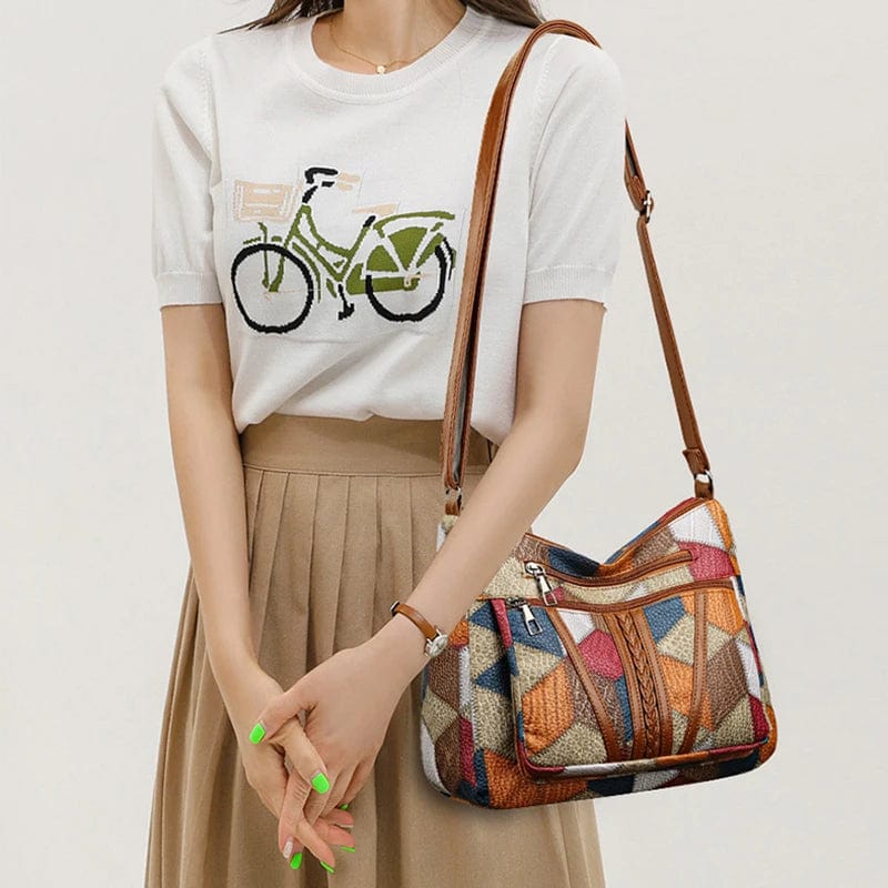 Mozaïek Leren Handtas voor Dames – Stijlvol Patchwork & Duurzaam Design