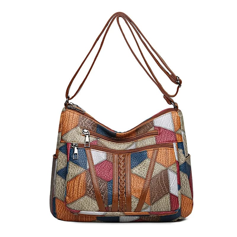 Mozaïek Leren Handtas voor Dames – Stijlvol Patchwork & Duurzaam Design