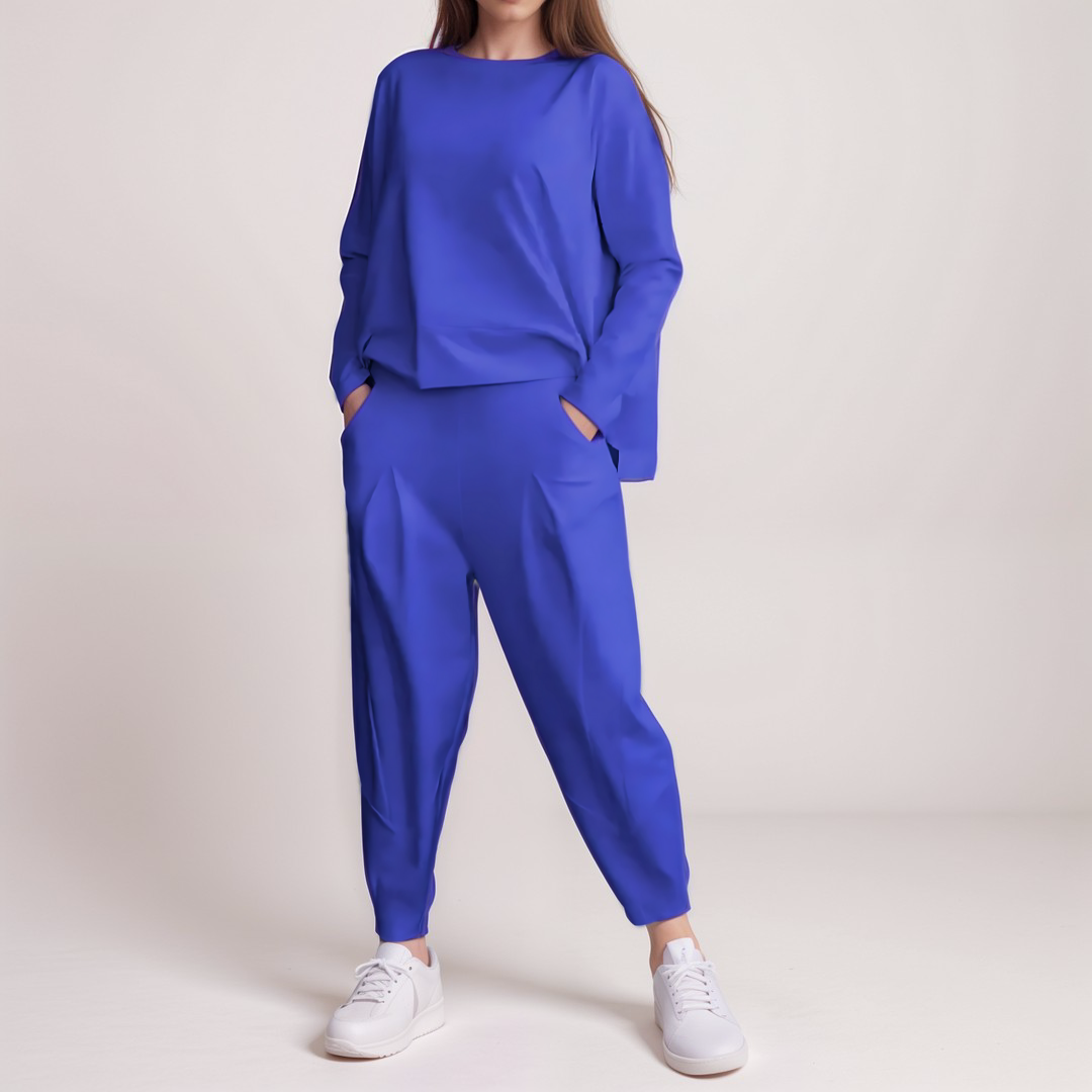 Elegante Tweedelige Dames Set – Comfortabele Losse Broek en Lange Mouwen Top voor Casual of Formele Gelegenheden