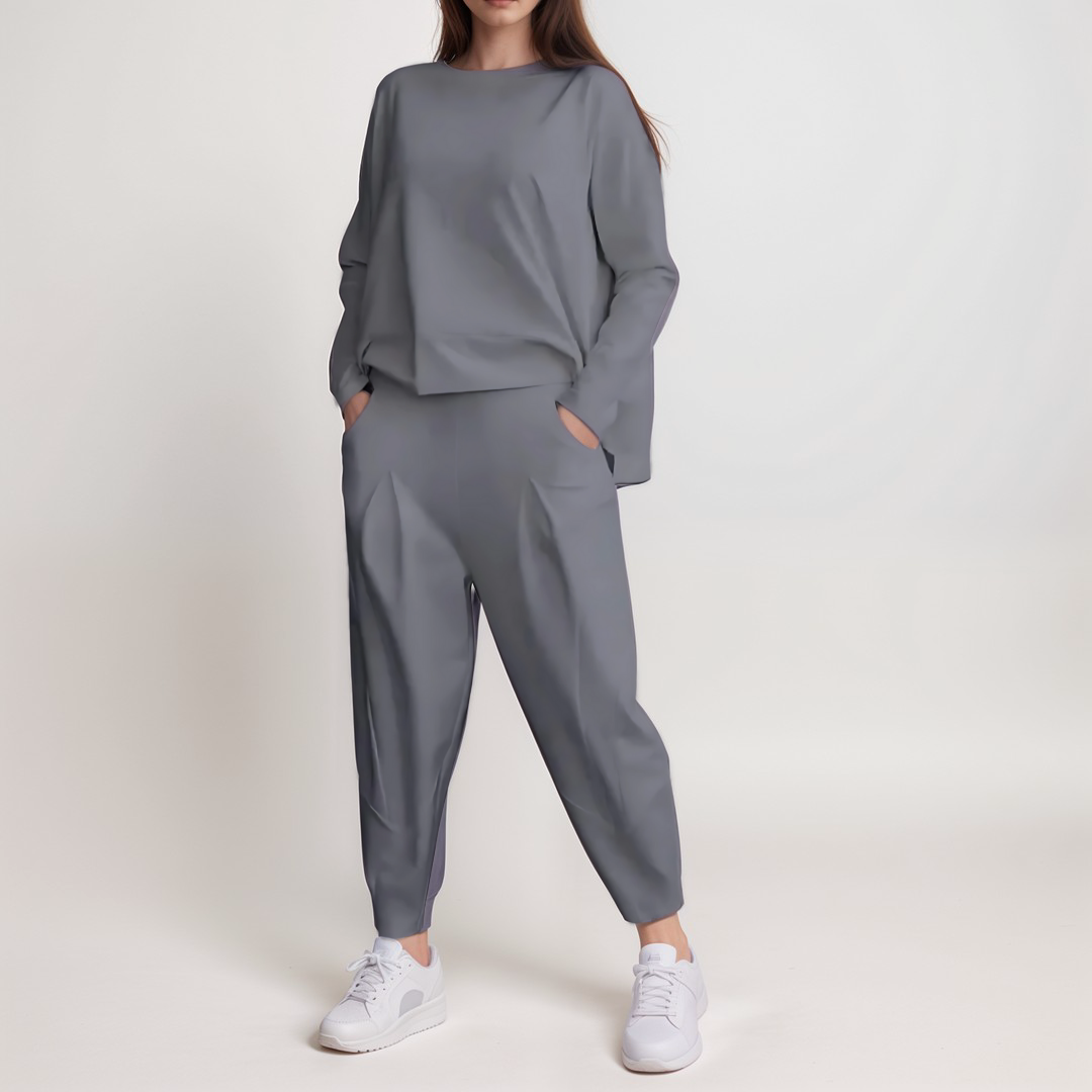 Elegante Tweedelige Dames Set – Comfortabele Losse Broek en Lange Mouwen Top voor Casual of Formele Gelegenheden