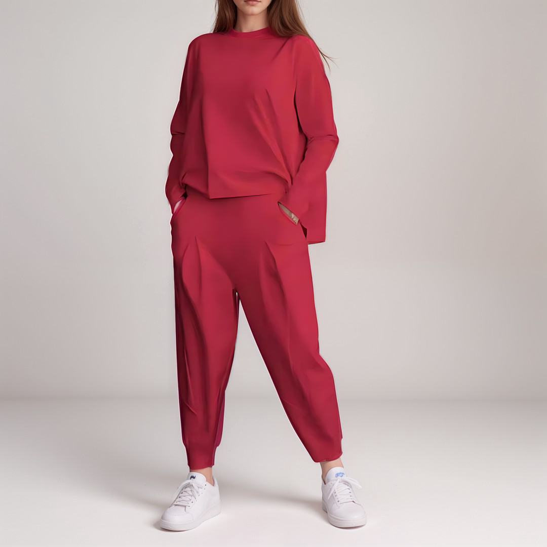 Elegante Tweedelige Dames Set – Comfortabele Losse Broek en Lange Mouwen Top voor Casual of Formele Gelegenheden
