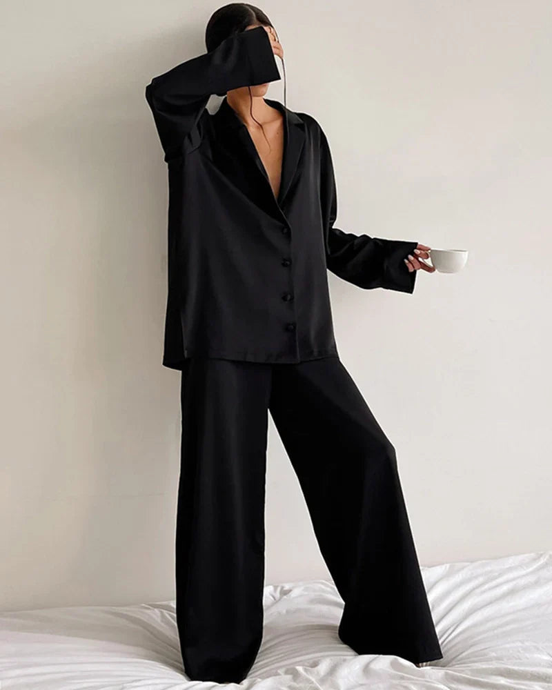 Tweedelig Oversized Zijde Pyjama Set – 100% Charmeuse Zijde Nachtkleding voor Dames