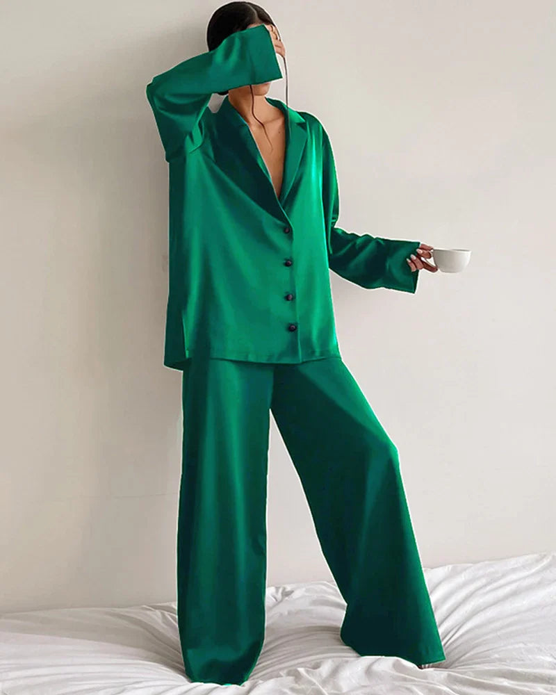Tweedelig Oversized Zijde Pyjama Set – 100% Charmeuse Zijde Nachtkleding voor Dames