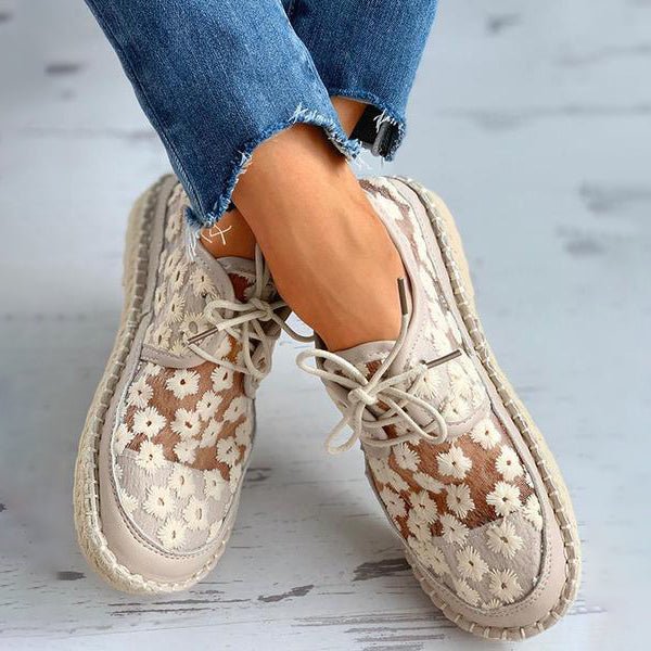 Dames Geborduurde Leren Schoenen – Elegante & Comfortabele Vrouwenschoenen