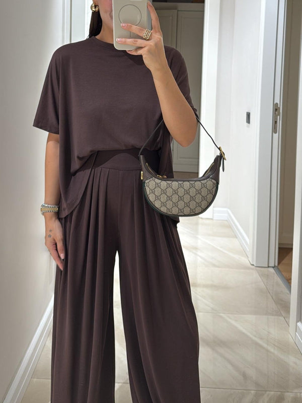 Lichtgrijze Casual Set – Comfortabele Top & Wijde Broek voor Stijlvolle Loungewear