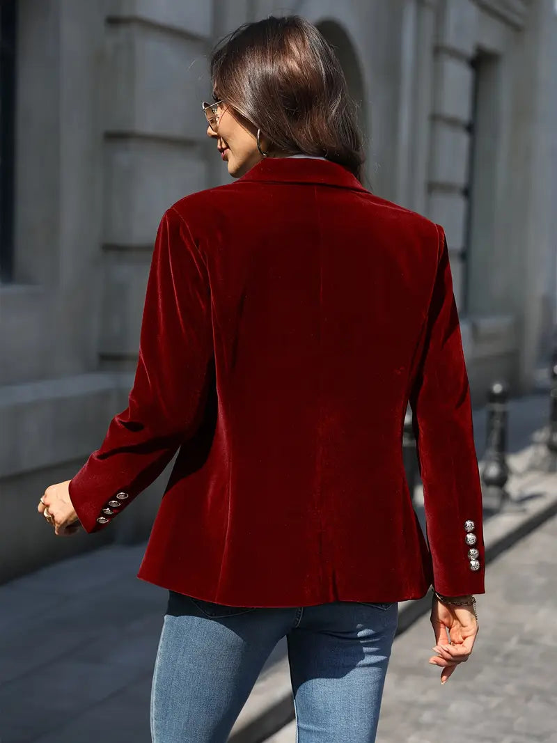 Dames Fluwelen Blazer – Elegante Getailleerde Jas met Klassieke Revers voor Avond & Casual Look