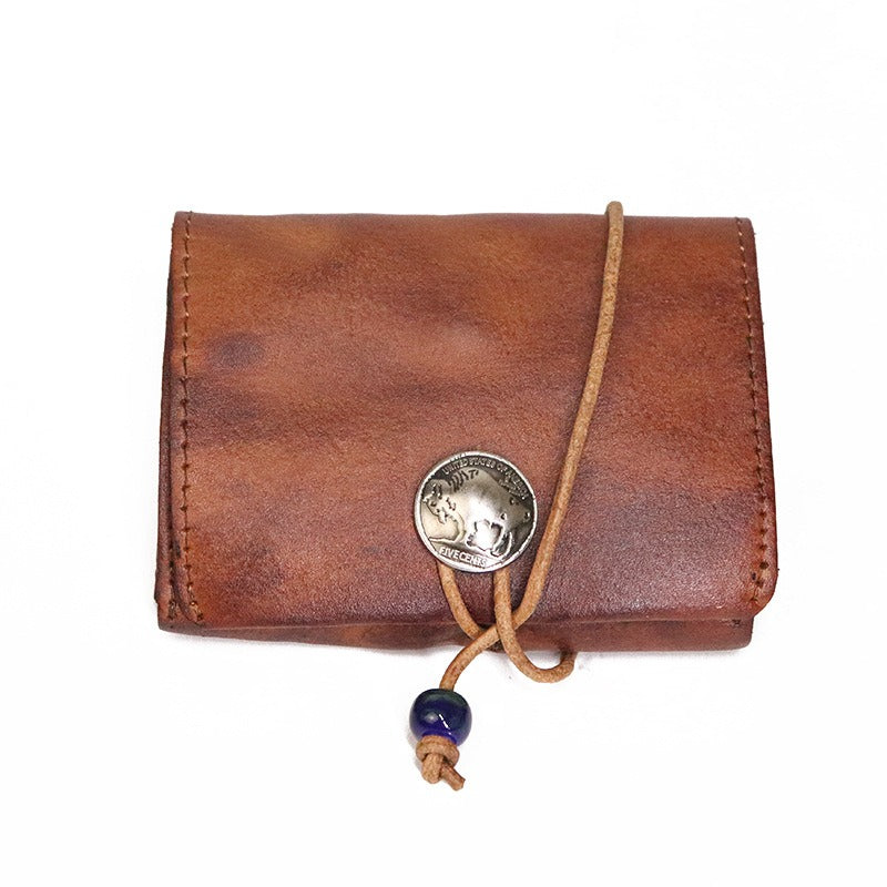 Vintage Leren Bifold Portemonnee – Compacte Munt- en Kaartenhouder voor Dagelijks Gebruik