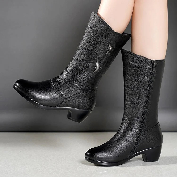 Dames Enkellaarsjes met Plateauzool en Dikke Halfhoge Hak – Stijlvol & Comfortabel