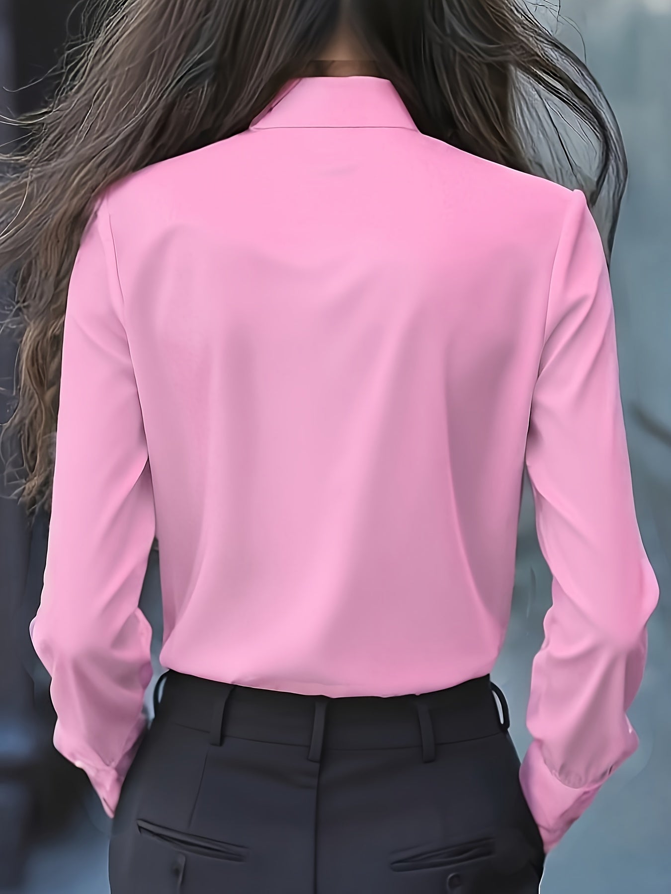 Langsleeve Blouse Met Knoopsluiting En Gerimpelde Strik – Elegante Damesblouse Voor Zakelijk & Casual