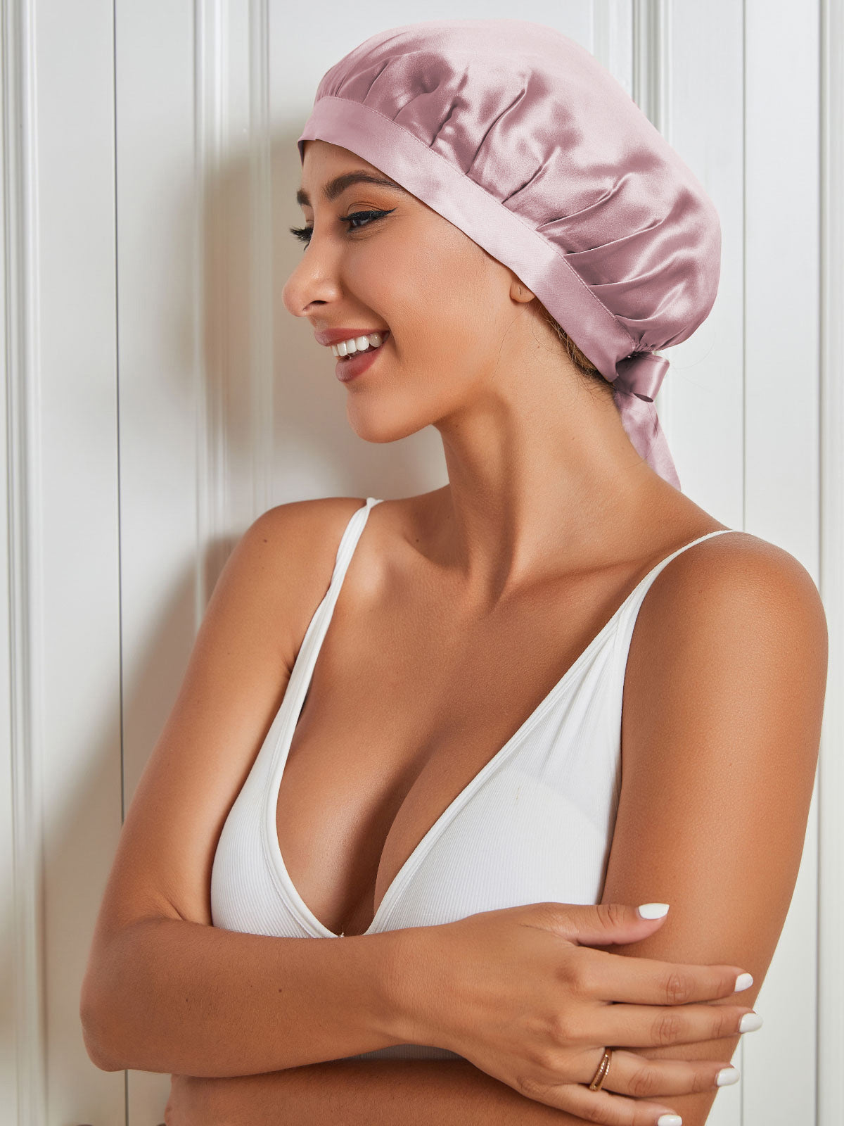 (1+1) Luxe Zijde Slaapmuts met Elegante Strikken – Zachte Haarbescherming & Comfort voor de Nacht